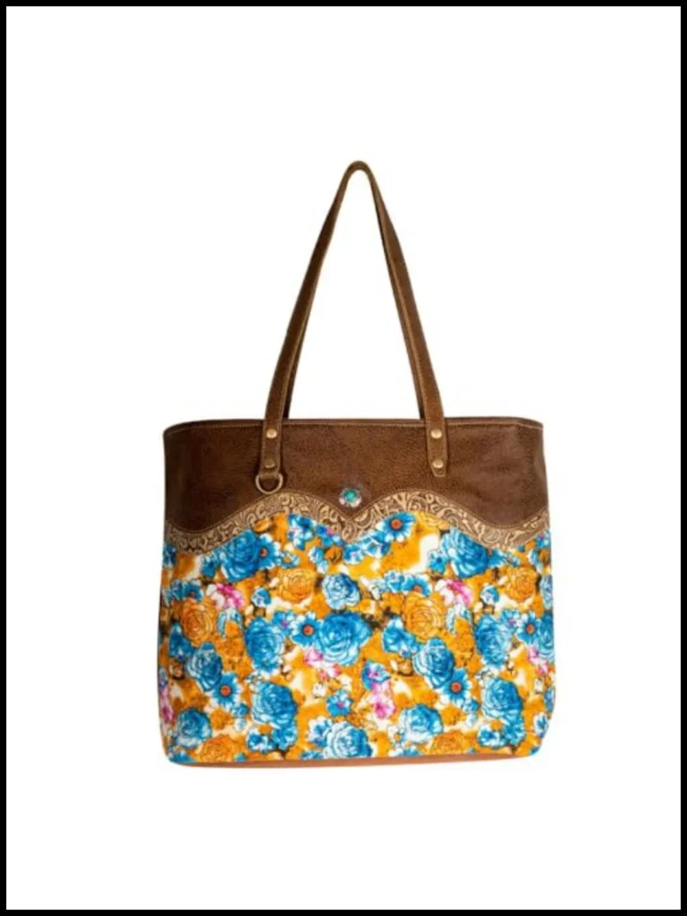 Upcycled Canvas and Leather Tote Shoulder Bag Floral